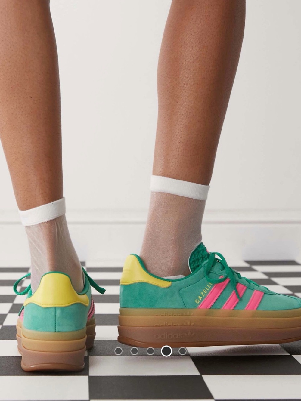 NWT Adidas Gazelle Bold Athletic Shoes in Court Green/Lucid Pink/Pure Sulfur - Picture 2 of 6